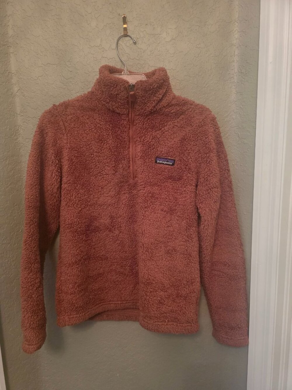 Patagonia Los Gatos Brown 1/4 Zip Sherpa Pullover Sweater size S Ladies